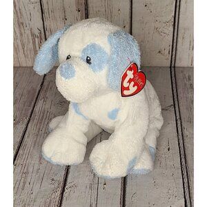 8" TY Pluffies Baby Pups Blue & White Puppy Dog Beanbag Stuffed Animal Plush